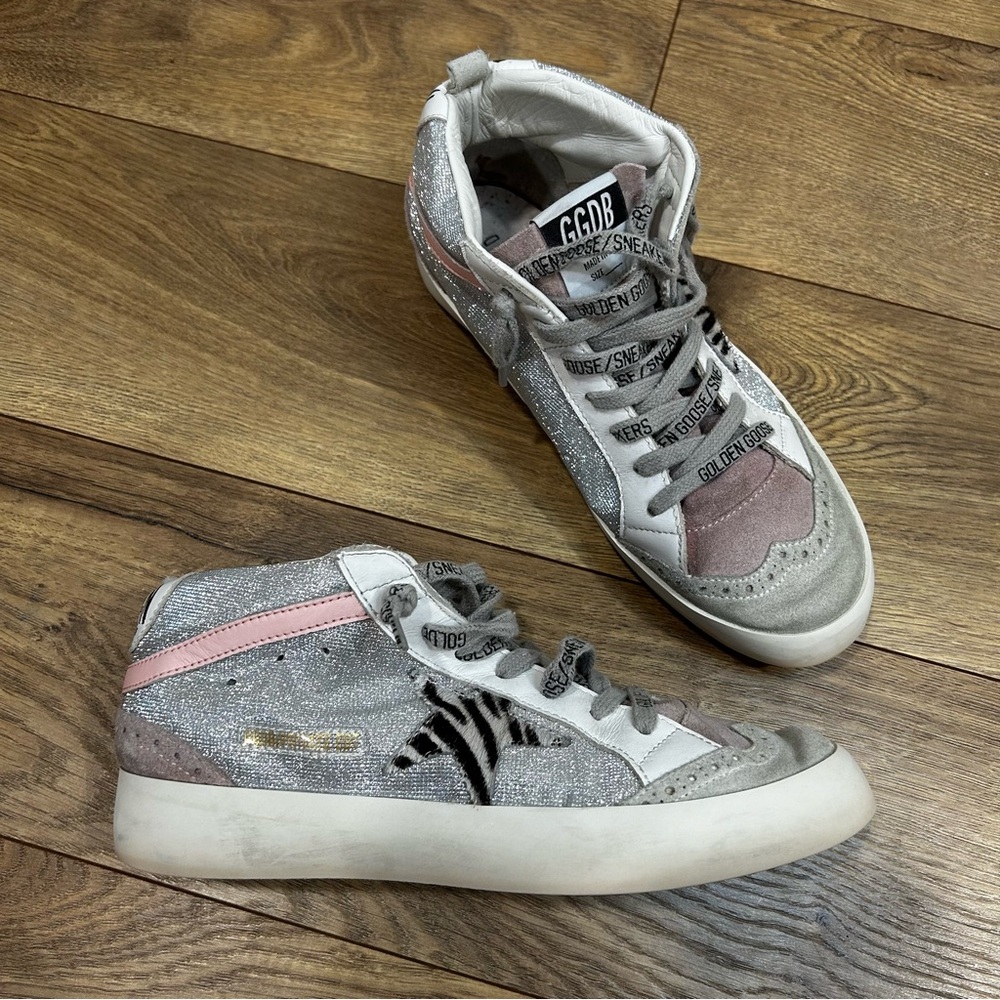 Golden Goose Silver and Pink Sneakers